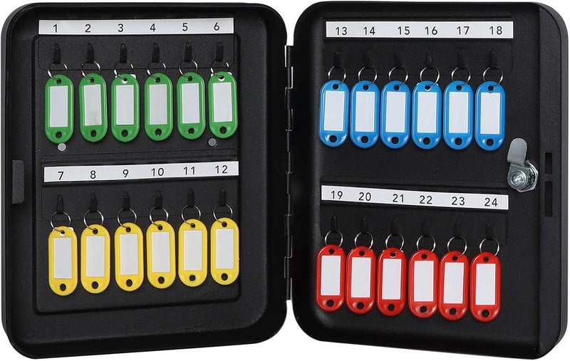 Parrency Key Cabinet Wall Mount,Locking Key Organizer, Key Storage Lock Box with Key Lock, Large Key Box for Outside, Key Cabinet Lock Box with 24 Hooks, 11 4/5" x 9 1/5" x 3" (Medium,Black) - Image 1